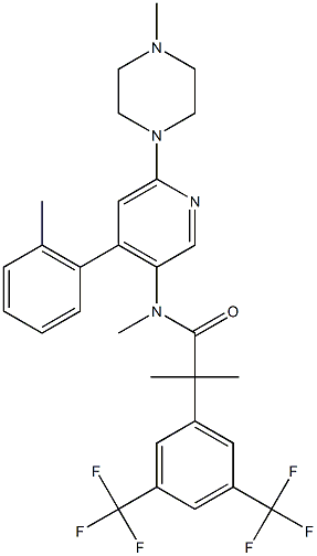 2-[3.5-bis(trifluoromethyl)phenyl]-N၊2-dimethyl-N-[4-(2-methylphenyl)-6-(4-methylpiperazin-1-yl)pyridin-3-yl]propanamide