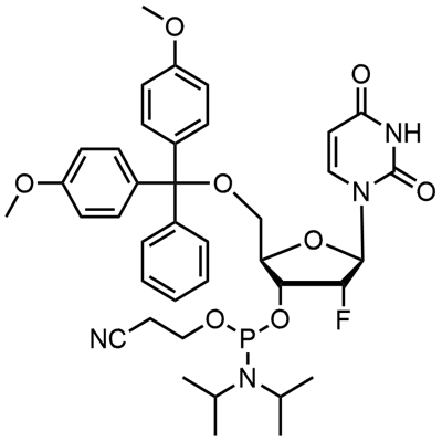 5'-O-(4,4-Dimethoxytrityl)-2'-deoxy-2'-fluorouridine-3'-(2-cyanoethyl-N၊N-diisopropyl) ဖော့စဖောရမစ်
