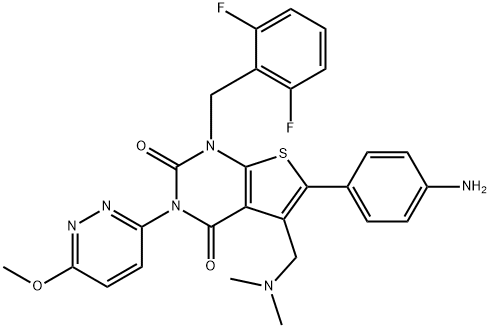 6-(4-aminophenyl)-1-(2,6-difluorobenzyl)-5-((dimethylamino)methyl)-3-(6-methoxypyridazin-3-yl)thieno[2,3-d]pyrimidine-2၊ 4(1H,3H)-dione
