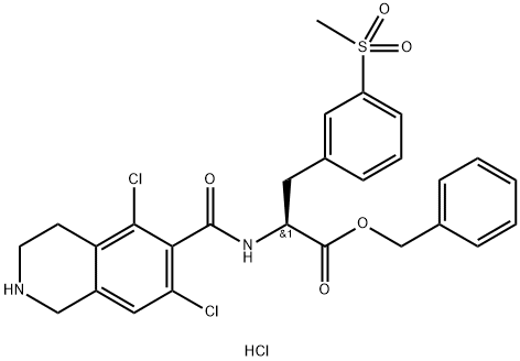 L-Phenylalanine၊ N-[(5,7-dichloro-1,2,3,4-tetrahydro-6-isoquinolinyl)carbonyl]-3-(methylsulfonyl)-, phenylmethyl ester, hydrochloride (1:1)