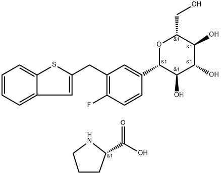 L-Proline compd (1S)-1.5-anhydro-1-C-[3-(benzo[b]thien-2-ylmethyl)-4-fluorophenyl]-D-glucitol (1:1)၊