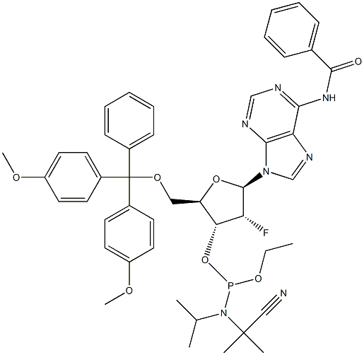 N-Benzoyl-5'-O-[bis(4-methoxyphenyl)phenylmethyl]-2'-deoxy-2'-fluoroadenosine 3'-[2-cyanoethyl N၊N-bis(1-methylethyl)phosphoramidite]