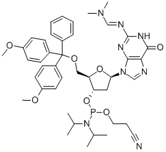 N4-(DIMETHYLAMINO)Methylene)-5'-O-(DIMETHOXYTRITYL)-2'-DEOXYGUANOSINE-3'-N၊N-DIISOPROPYL (CYANOETHYL) ဖော့စဖောရမ်မစ်